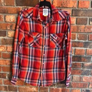 44m Legendary goods mens plaid pearl snap Western rodeo workwear shirt red S